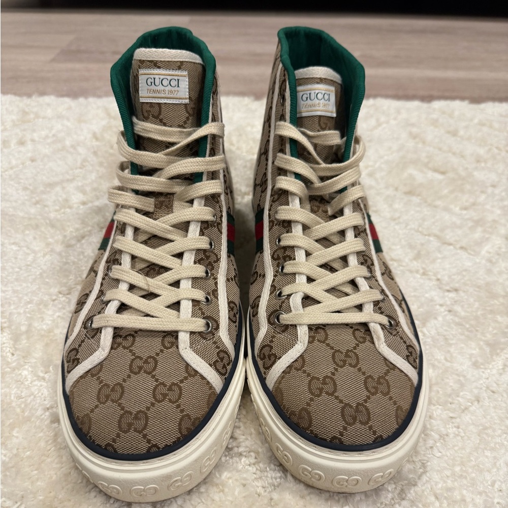 Gucci 77 Men's High-Top Sneakers - Brown and Green